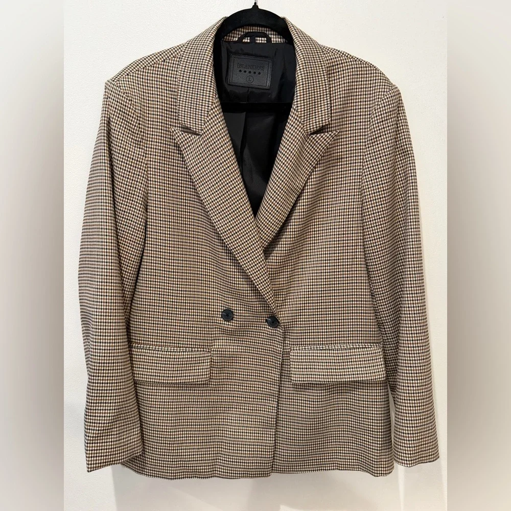 BLANKNYC Houndstooth Double Breasted Blazer Jacket Brown Check Size L